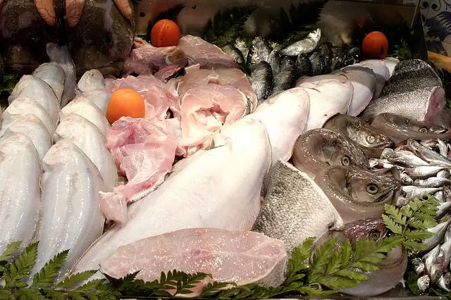 A montra de peixe à entrada
